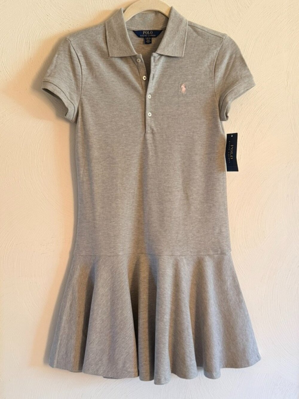 NWT Polo Ralph Lauren Girls L 12-14 Gray Polo Drop Waist Dress